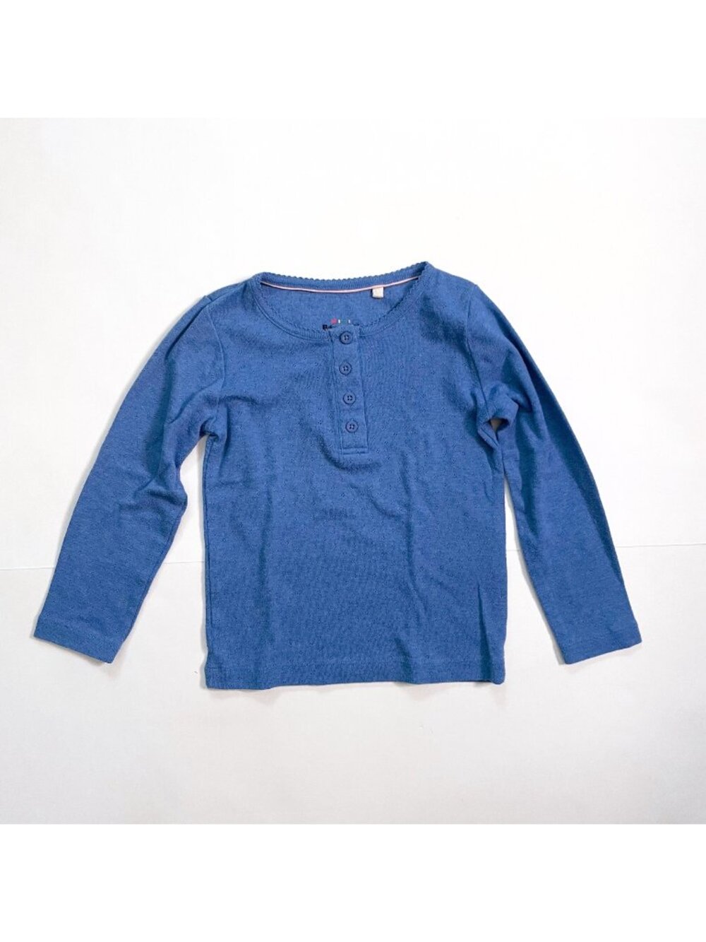 Mini Boden Girls Blue Pointelle Tee, Size 4/5